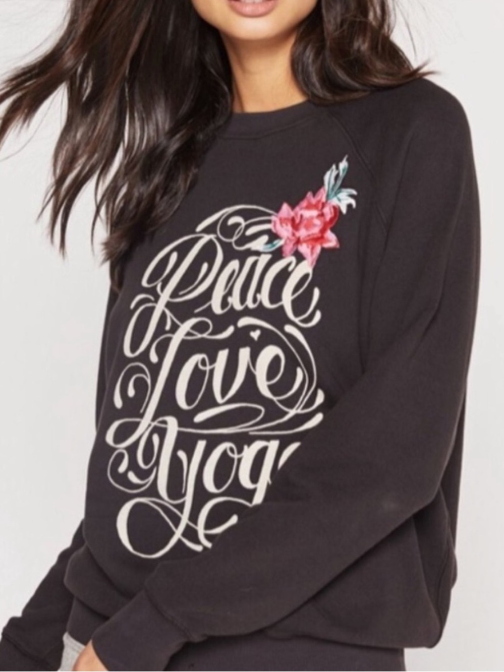 Spiritual Gangster Peace Love Yoga Pullover Crewneck Sweater Terry Cloth Medium
